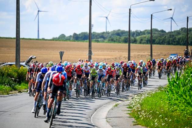 Tour de Wallonie 2025 Stage 3 ANTOING, BELGIUM - JULY 28 : Illustration picture of the peloton during stage 3 of the 30th edition of Tour de Wallonie an UCI ProSeries 2.Pro cycling road race stage for Men Elite of 165.3 km with start in Estinnes and finish in Antoing on July 28, 2025 in Antoing, Belgium, 28 07 2025 ( Motordriver Pieter Van Herzele - Antoing Belgium  Copyright: xTomasxSiskx