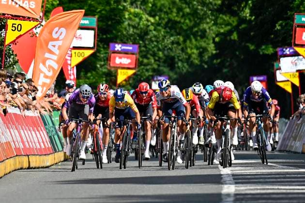 Tour de Wallonie 2025 Stage 3 ANTOING, BELGIUM - JULY 28 : Donati Davide of Red Bull - BORA - Hansgrohe, Strong Corbin (USA) of Israel - Premier Tech in the final sprint during stage 3 of the 30th edition of Tour de Wallonie an UCI ProSeries 2.Pro cycling road race stage for Men Elite of 165.3 km with start in Estinnes and finish in Antoing on July 28, 2025 in Antoing, Belgium, 28 07 2025 ( Motordriver Pieter Van Herzele - Antoing Belgium  Copyright: xTomasxSiskx
