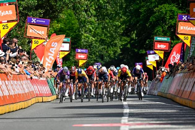 Tour de Wallonie 2025 Stage 3 ANTOING, BELGIUM - JULY 28 : Donati Davide of Red Bull - BORA - Hansgrohe, Strong Corbin (USA) of Israel - Premier Tech in the final sprint during stage 3 of the 30th edition of Tour de Wallonie an UCI ProSeries 2.Pro cycling road race stage for Men Elite of 165.3 km with start in Estinnes and finish in Antoing on July 28, 2025 in Antoing, Belgium, 28 07 2025 ( Motordriver Pieter Van Herzele - Antoing Belgium  Copyright: xTomasxSiskx