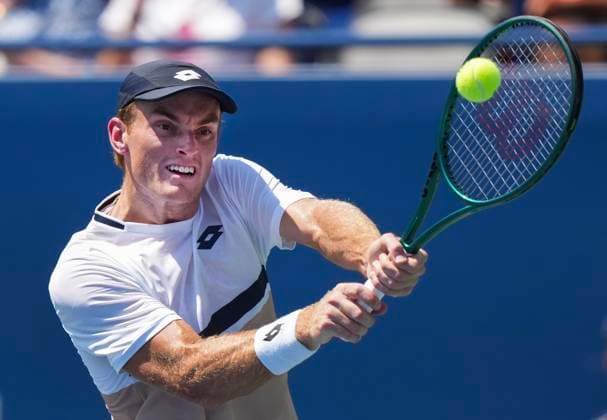 July 28, 2025, Toronto, On, CANADA: Tristan Schoolkate of Australia returns the ball against Joao Fonseca of Brazil during first round tennis action at the National Bank Open in Toronto on Monday, July 28, 2025. Canada News - July 28, 2025  - ZUMAc35_ 20250728_zaf_c35_090 Copyright: xNathanxDenettex