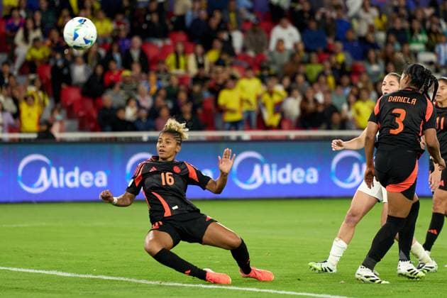 Jorelyn Carabali of Colombia attempts header at the goal during the semifinal of Copa America Feminina between Argentina and Colombia at Rodrigo Paz Delgado Stadium on July 28, 2025 in Quito, Ecuador (Photo by Camilla Stolen, Imago) Quito Ecuador Copyright: xCamillaxStolenx L1046634