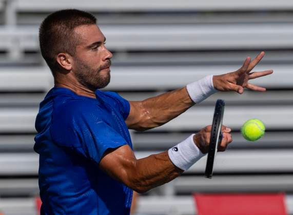 (250729) -- TORONTO, July 29, 2025 -- Borna Coric returns the ball during the men s singles first round match between Borna Coric of Croatia and Matteo Gigante of Italy at the 2025 National Bank Open tennis tournament in Toronto, Canada, July 28, 2025. (Photo by Xinhua) (SP)CANADA-TORONTO-TENNIS-NATIONAL BANK OPEN-MEN S SINGLES ZouxZheng 