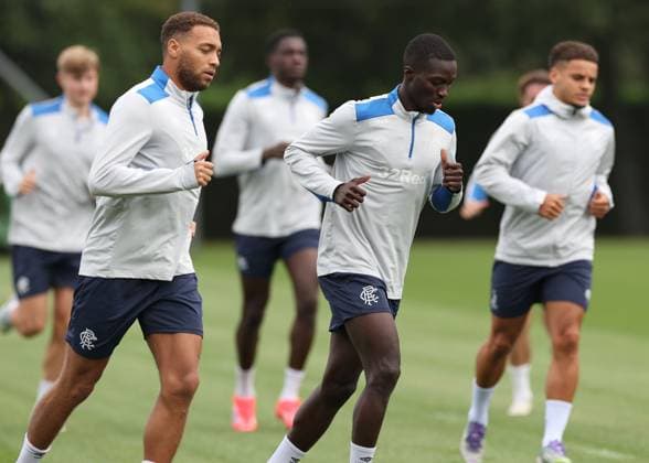 Cyriel Dessers and Mohamed Diomande training ahead of tomorrow s Champions League second leg qualifying match against Panathinaikos. Rangers Training - The Rangers Training Centre, Glasgow, Lanarkshire, Scotland, UK - 29 Jul 2025Glasgow The Rangers Training Centre Lanarkshire United Kingdom  Copyright: xO Rourke RangersxFC Shutterstockx 15419009j