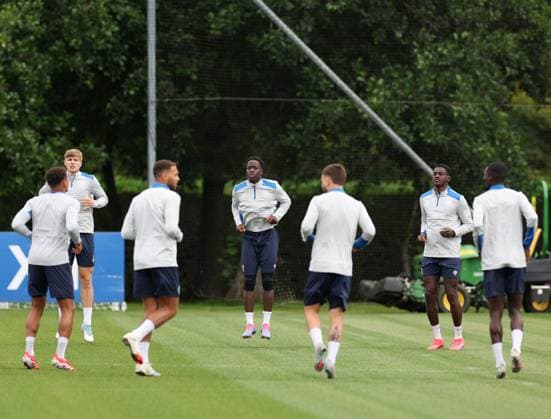 Josh Gentles, Djeidi Gassama and Nasser Djiga training ahead of tomorrow s Champions League second leg qualifying match against Panathinaikos. Rangers Training - The Rangers Training Centre, Glasgow, Lanarkshire, Scotland, UK - 29 Jul 2025Glasgow The Rangers Training Centre Lanarkshire United Kingdom  Copyright: xO Rourke RangersxFC Shutterstockx 15419009ad