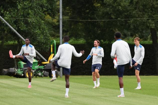 Nasser Djiga, Joe Rothwell and Kieran Dowell training ahead of tomorrow s Champions League second leg qualifying match against Panathinaikos. Rangers Training - The Rangers Training Centre, Glasgow, Lanarkshire, Scotland, UK - 29 Jul 2025Glasgow The Rangers Training Centre Lanarkshire United Kingdom  Copyright: xO Rourke RangersxFC Shutterstockx 15419009ar