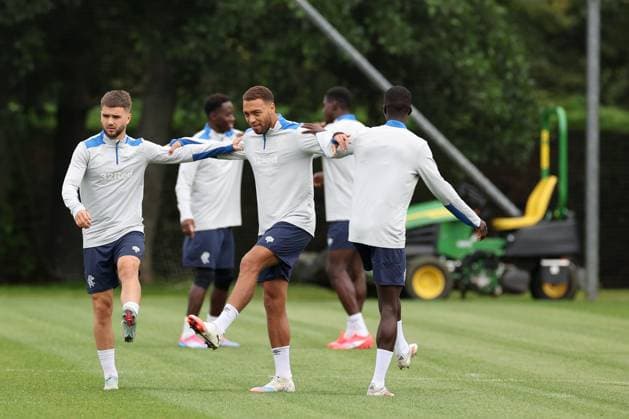 Nicolas Raskin, Cyriel Dessers and Max Aarons training ahead of tomorrow s Champions League second leg qualifying match against Panathinaikos. Rangers Training - The Rangers Training Centre, Glasgow, Lanarkshire, Scotland, UK - 29 Jul 2025Glasgow The Rangers Training Centre Lanarkshire United Kingdom  Copyright: xO Rourke RangersxFC Shutterstockx 15419009an