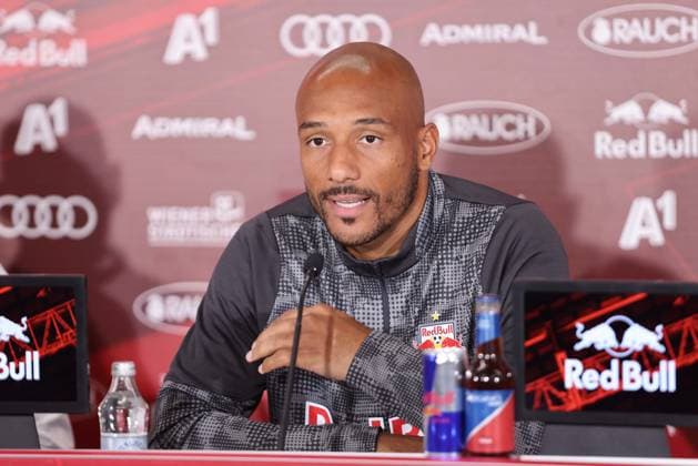 SOCCER - UEFA CL, RBS vs Brann SALZBURG,AUSTRIA,29.JUL.25 - SOCCER - UEFA Champions League, Red Bull Salzburg vs SK Brann Bergen, preview, press conference, PK, Pressekonferenz RBS. Image shows Karim Onisiwo (RBS).  GEPAxpictures xMathiasxMandl