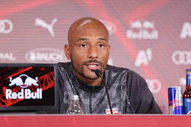 SOCCER - UEFA CL, RBS vs Brann SALZBURG,AUSTRIA,29.JUL.25 - SOCCER - UEFA Champions League, Red Bull Salzburg vs SK Brann Bergen, preview, press conference, PK, Pressekonferenz RBS. Image shows Karim Onisiwo (RBS).  GEPAxpictures xMathiasxMandl