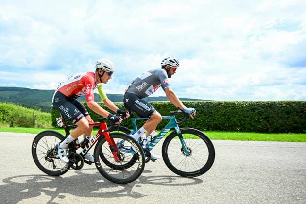 Tour de Wallonie 2025 Stage 4 SERAING, BELGIUM - JULY 29 : Paquot Tom of Intermarche - Wanty and Janssens Jimmy (BEL) of Alpecin-Deceuninck in action during stage 4 of the 30th edition of Tour de Wallonie an UCI ProSeries 2.Pro cycling road race stage for Men Elite of 163.3 km with start in Welkenraedt and finish in Seraing on July 29, 2025 in Seraing, Belgium, 29 07 2025 ( Motordriver Louis Bidlot - Seraing Belgium  Copyright: xTomasxSiskx