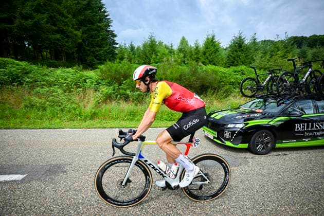 Tour de Wallonie 2025 Stage 4 SERAING, BELGIUM - JULY 29 : Robeet Ludovic of Cofidis in action during stage 4 of the 30th edition of Tour de Wallonie an UCI ProSeries 2.Pro cycling road race stage for Men Elite of 163.3 km with start in Welkenraedt and finish in Seraing on July 29, 2025 in Seraing, Belgium, 29 07 2025 ( Motordriver Louis Bidlot - Seraing Belgium  Copyright: xTomasxSiskx