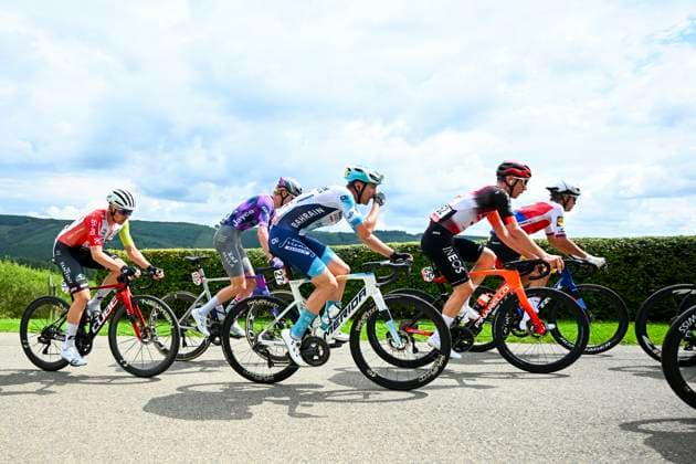 Tour de Wallonie 2025 Stage 4 SERAING, BELGIUM - JULY 29 : Van Boven Luca of Intermarche - Wanty, Borgo Alessandro of Bahrain - Victorious, Heiduk Kim of INEOS Grenadiers in the escape pack during stage 4 of the 30th edition of Tour de Wallonie an UCI ProSeries 2.Pro cycling road race stage for Men Elite of 163.3 km with start in Welkenraedt and finish in Seraing on July 29, 2025 in Seraing, Belgium, 29 07 2025 ( Motordriver Louis Bidlot - Seraing Belgium  Copyright: xTomasxSiskx