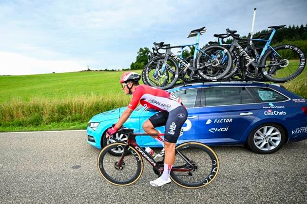 Tour de Wallonie 2025 Stage 4 SERAING, BELGIUM - JULY 29 : Veistroffer Baptiste of Lotto in action during stage 4 of the 30th edition of Tour de Wallonie an UCI ProSeries 2.Pro cycling road race stage for Men Elite of 163.3 km with start in Welkenraedt and finish in Seraing on July 29, 2025 in Seraing, Belgium, 29 07 2025 ( Motordriver Louis Bidlot - Seraing Belgium  Copyright: xTomasxSiskx
