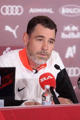 SOCCER - UEFA CL, RBS vs Brann SALZBURG,AUSTRIA,29.JUL.25 - SOCCER - UEFA Champions League, Red Bull Salzburg vs SK Brann Bergen, preview, press conference, PK, Pressekonferenz Brann. Image shows head coach Freyr Alexandersson (Brann).  GEPAxpictures xMathiasxMandl
