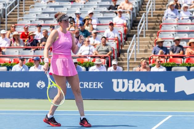 July 29, 2025, Montreal, Quebec, Canada: REBECCA MARINO (WC), from Canada cheering after point in second set against Emma Navarro (8), from USA at Canadian Open at IGA stadium in Montreal, Quebec, Canada on 2024-05-24 Montreal Canada - ZUMAl189 20250729_zsp_l189_017 Copyright: xYannickxLegarex