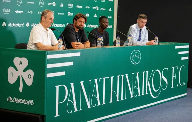 29th July 2025; Spiros Louis Olympic Stadium, Athens, Greece; Rangers press conference, PK, Pressekonferenz ahead of the UEFA Champions League Second Qualifying Round Match v Panathinaikos; Rangers Manager Russell Martin speaks during the press conference  VagelisxGeorgariou