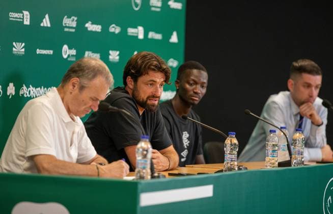 29th July 2025; Spiros Louis Olympic Stadium, Athens, Greece; Rangers press conference, PK, Pressekonferenz ahead of the UEFA Champions League Second Qualifying Round Match v Panathinaikos; Rangers Manager Russell Martin speaks during the press conference  VagelisxGeorgariou
