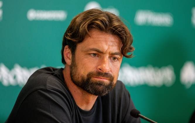 29th July 2025; Spiros Louis Olympic Stadium, Athens, Greece; Rangers press conference, PK, Pressekonferenz ahead of the UEFA Champions League Second Qualifying Round Match v Panathinaikos; Rangers Manager Russell Martin speaks during the press conference  VagelisxGeorgariou