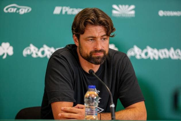 29th July 2025; Spiros Louis Olympic Stadium, Athens, Greece; Rangers press conference, PK, Pressekonferenz ahead of the UEFA Champions League Second Qualifying Round Match v Panathinaikos; Rangers Manager Russell Martin speaks during the press conference  VagelisxGeorgariou