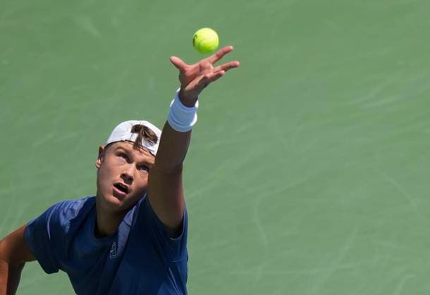 July 29, 2025, Toronto, On, CANADA: Holger Rune of Denmark serves the ball against Giovanni Mpetshi Perricard of France during second round tennis action at the National Bank Open in Toronto on Tuesday, July 29, 2025. Canada News - July 29, 2025  - ZUMAc35_ 20250729_zaf_c35_028 Copyright: xNathanxDenettex