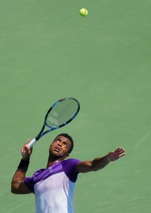 July 29, 2025, Toronto, On, CANADA: Giovanni Mpetshi Perricard of France serves the ball against Holger Rune of Denmark during second round tennis action at the National Bank Open in Toronto on Tuesday, July 29, 2025. Canada News - July 29, 2025  - ZUMAc35_ 20250729_zaf_c35_032 Copyright: xNathanxDenettex