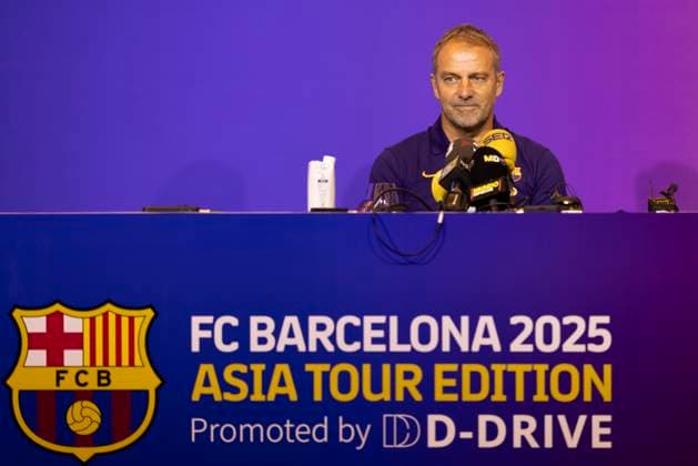 Barcelona Holds Official press conference, PK, Pressekonferenz For Asia Tour Match Against FC Seoul Barcelona manager Hansi Flick speaks during a press conference ahead of the club s Asia tour match against FC Seoul at the Four Seasons Hotel in Jongno District, Seoul, South Korea, on July 30, 2025. Seoul Seoul South Korea  Copyright: xChrisxJungx originalFilename:jung-barcelon250730_npC5t.jpg