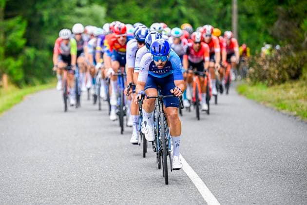 Tour de Wallonie 2025 Stage 5 BERTRIX, BELGIUM - JULY 30 : Schwarzmann Michael (GER) of Israel - Premier Tech leading the peloton during stage 5 of the 30th edition of Tour de Wallonie an UCI ProSeries 2.Pro cycling road race stage for Men Elite of 183.2 km with start in Bertrix and finish in Bertrix on July 30, 2025 in Bertrix, Belgium, 30 07 2025 ( Motordriver Louis Bidlot - Bertrix Belgium  Copyright: xTomasxSiskx