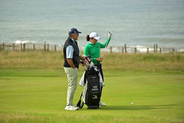 30th July 2025; Royal Porthcawl Golf Club, Porthcawl, Wales; AIG Womens Open Golf, Practice Day; Albany Valenzuela preparing to hit a shot on the 2nd fairway  AledxHopkins