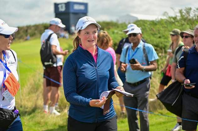 30th July 2025; Royal Porthcawl Golf Club, Porthcawl, Wales; AIG Womens Open Golf, Practice Day; Lottie Woad walking from the 13th green to the 14th tee box  AledxHopkins