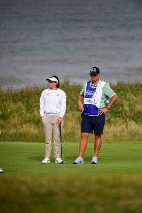 30th July 2025; Royal Porthcawl Golf Club, Porthcawl, Wales; AIG Womens Open Golf, Practice Day; Hannah Green waiting to putt on the first green  AledxHopkins