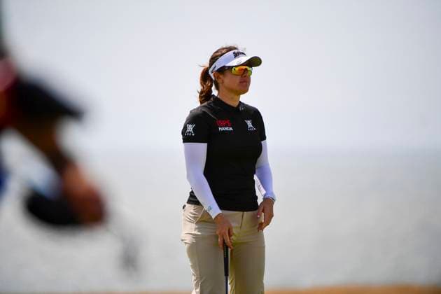 30th July 2025; Royal Porthcawl Golf Club, Porthcawl, Wales; AIG Womens Open Golf, Practice Day; Hannah Green on the 18th green  AledxHopkins