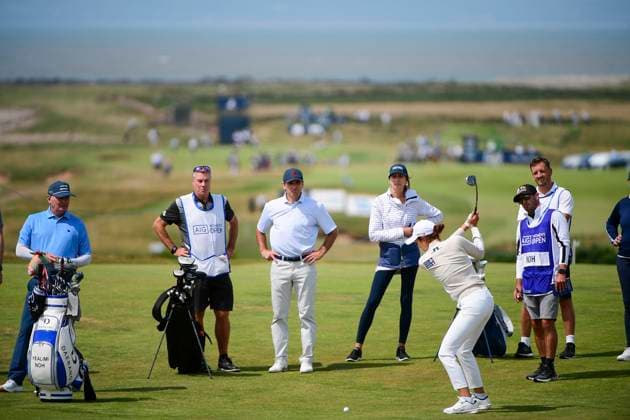 30th July 2025; Royal Porthcawl Golf Club, Porthcawl, Wales; AIG Womens Open Golf, Practice Day; Yealimi Noh hitting her ball from the fairway  AledxHopkins