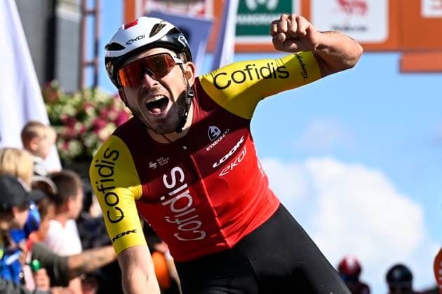 Tour de Wallonie 2025 Stage 5 BERTRIX, BELGIUM - JULY 30 : Izquierdo Clément (FRA) of Cofidis celebrating his victory during stage 5 of the 30th edition of Tour de Wallonie an UCI ProSeries 2.Pro cycling road race stage for Men Elite of 183.2 km with start in Bertrix and finish in Bertrix on July 30, 2025 in Bertrix, Belgium, 30 07 2025 ( Motordriver Louis Bidlot - Bertrix Belgium  Copyright: xTomasxSiskx