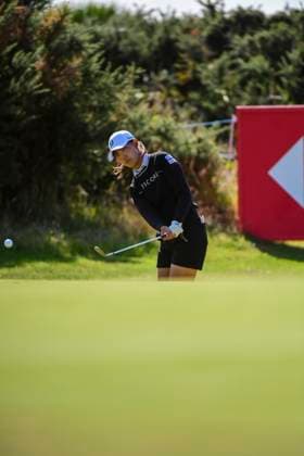 30th July 2025; Royal Porthcawl Golf Club, Porthcawl, Wales; AIG Womens Open Golf, Practice Day; Saki Baba of Japan practicing her chipping  AledxHopkins