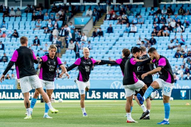 250730 Players of Malmö FF ahead of the UEFA Champions League qualifier football match between Malmö FF and FK RFS on July 30, 2025 in Malmö. Photo: Christian Örnberg BILDBYRAN COP 166 CO0596 fotboll football soccer fotball uefa champions league qualifier champions league malmö ff fk rfs bbeng Copyright: CHRISTIANxÖRNBERG BB250730CO002