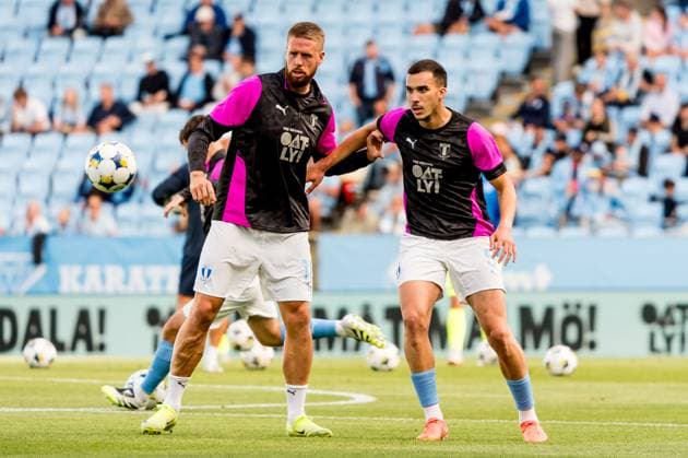 250730 Pontus Jansson and Andrej Djuric of Malmö FF ahead of the UEFA Champions League qualifier football match between Malmö FF and FK RFS on July 30, 2025 in Malmö. Photo: Christian Örnberg BILDBYRAN COP 166 CO0596 fotboll football soccer fotball uefa champions league qualifier champions league malmö ff fk rfs bbeng Copyright: CHRISTIANxÖRNBERG BB250730CO006