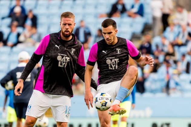 250730 Pontus Jansson and Andrej Djuric of Malmö FF ahead of the UEFA Champions League qualifier football match between Malmö FF and FK RFS on July 30, 2025 in Malmö. Photo: Christian Örnberg BILDBYRAN COP 166 CO0596 fotboll football soccer fotball uefa champions league qualifier champions league malmö ff fk rfs bbeng Copyright: CHRISTIANxÖRNBERG BB250730CO007