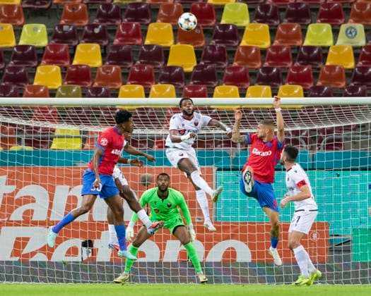 July 30, 2025,UEFA CHAMPIONS LEAGUE, Second qualifying round 2nd leg, FCSV (ROU) vs Shkendija (MKD), Bucharest, National Arena Stadium 11 Ronaldo Webster jumps high and rejects the cross