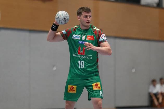 30.07.2025, xgox, Handball - Testspiel SC Magdeburg - Fredericia Handboldklub emspor, v.l. Elvar Oern Jonsson (Magdeburg, 19) am Ball, plays the ball Ilsenburg