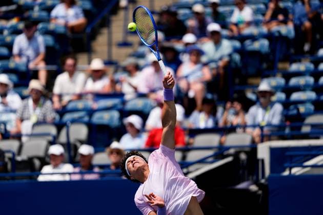 National Bank Open 2025 - Day 5 TORONTO, CANADA - JULY 30 : Ben Shelton of the United States serves against Adrian Mannarino of France on day five of the 2025 National Bank Open at Sobeys Stadium in Toronto, Ontario, Canada on July 30, 2025. Mert Alper Dervis Anadolu Ontario Canada. Editorial use only. Please get in touch for any other usage.  Copyright: x2025xAnadoluxMertxAlperxDervisx