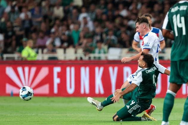 Panathinaikos F.C. v Rangers UEFA Champions League Pedro Chirivella of Panathinaikos F.C. and Findlay Curtis of Rangers during the UEFA Champions League Second Qualifying Round Second Leg match at the Olympic Stadium (Greece), Marousi UK Newspapers OUT Copyright: xYannisxHalasx FIL-22021-0028