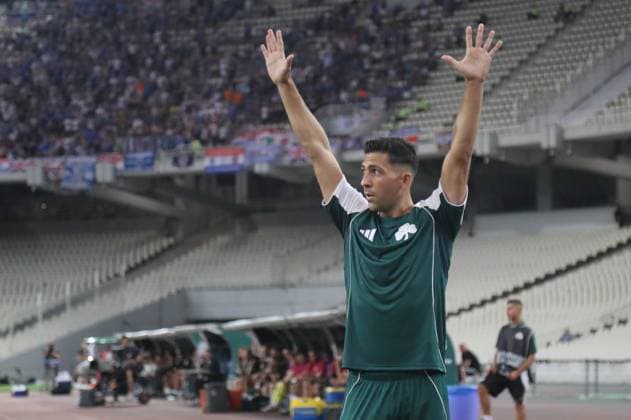 Tasos Bakasetas of Panathinaikos in action during the UEFA Champions League second qualifying round 2nd leg soccer match between Panathinaikos and Rangers held at Olympic Athletic Center of Athens in Athens, Greece, 30 July 2025. IMAGO ONE INCH PRODUCTIONS ATHENS Greece Copyright: xOnexInchxProductionsx 6622176