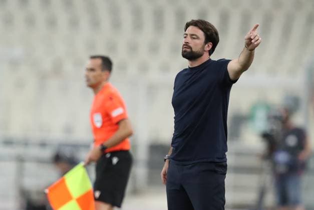 Coach of Rangers Russell Martin react during the UEFA Champions League second qualifying round 2nd leg soccer match between Panathinaikos and Rangers held at Olympic Athletic Center of Athens in Athens, Greece, 30 July 2025. IMAGO ONE INCH PRODUCTIONS ATHENS Greece Copyright: xOnexInchxProductionsx 6622232