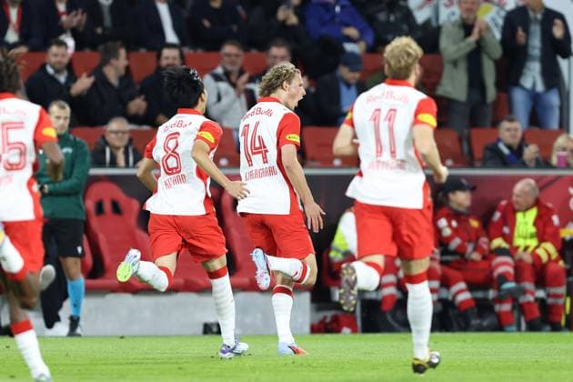 SOCCER - UEFA CL, RBS vs Brann SALZBURG,AUSTRIA,30.JUL.25 - SOCCER - UEFA Champions League, qualification, Red Bull Salzburg vs SK Brann Bergen. Image shows the rejoicing of Maurits Kjaergaard (RBS).  GEPAxpictures xMathiasxMandl
