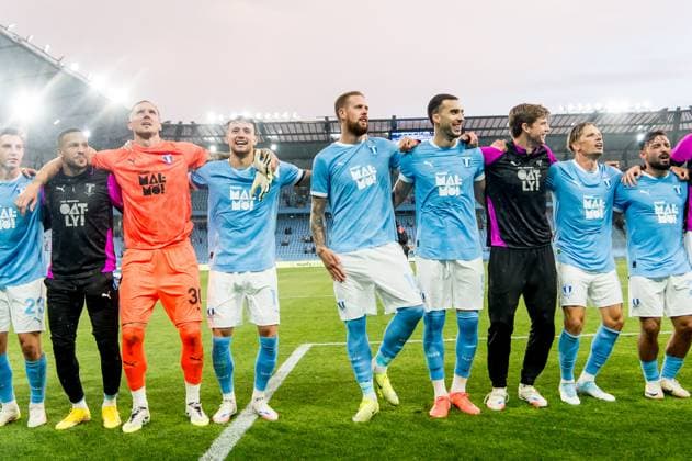 250730 Players of Malmö FF celebrate after the UEFA Champions League qualifier football match between Malmö FF and FK RFS on July 30, 2025 in Malmö. Photo: Christian Örnberg BILDBYRAN COP 166 CO0596 fotboll football soccer fotball uefa champions league qualifier champions league malmö ff fk rfs bbeng jubel Copyright: CHRISTIANxÖRNBERG BB250730CO078