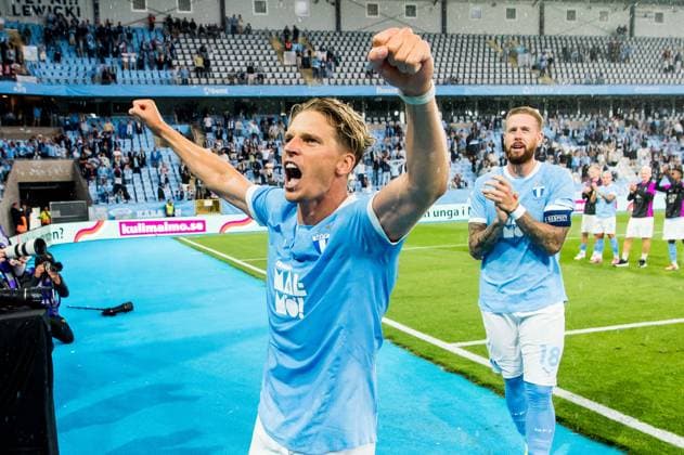 250730 Jens Stryger Larsen of Malmö FF celebrates after the UEFA Champions League qualifier football match between Malmö FF and FK RFS on July 30, 2025 in Malmö. Photo: Christian Örnberg BILDBYRAN COP 166 CO0596 fotboll football soccer fotball uefa champions league qualifier champions league malmö ff fk rfs bbeng bbauto jubel Copyright: CHRISTIANxÖRNBERG BB250730CO069