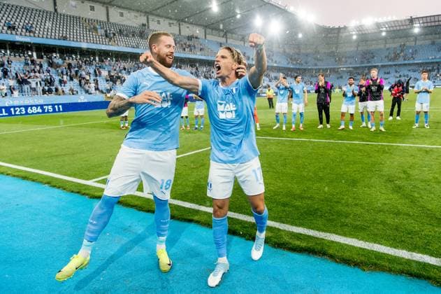 250730 Pontus Jansson and Jens Stryger Larsen of Malmö FF celebrate after the UEFA Champions League qualifier football match between Malmö FF and FK RFS on July 30, 2025 in Malmö. Photo: Christian Örnberg BILDBYRAN COP 166 CO0596 fotboll football soccer fotball uefa champions league qualifier champions league malmö ff fk rfs bbeng bbauto jubel Copyright: CHRISTIANxÖRNBERG BB250730CO073