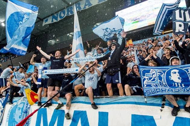 250730 Fans of Malmö FF celebrate after the UEFA Champions League qualifier football match between Malmö FF and FK RFS on July 30, 2025 in Malmö. Photo: Christian Örnberg BILDBYRAN COP 166 CO0596 fotboll football soccer fotball uefa champions league qualifier champions league malmö ff fk rfs bbeng publik jubel Copyright: CHRISTIANxÖRNBERG BB250730CO075