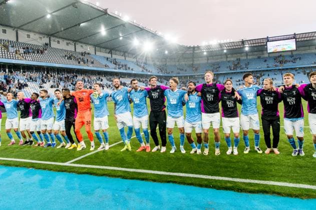 250730 Players of Malmö FF celebrate after the UEFA Champions League qualifier football match between Malmö FF and FK RFS on July 30, 2025 in Malmö. Photo: Christian Örnberg BILDBYRAN COP 166 CO0596 fotboll football soccer fotball uefa champions league qualifier champions league malmö ff fk rfs bbeng jubel Copyright: CHRISTIANxÖRNBERG BB250730CO077