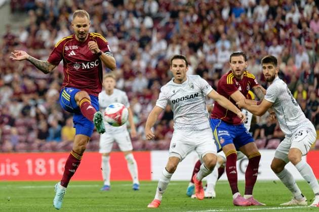 Geneva, Switzerland, July 30 2025 : Steve Rouiller (4 Servette FC) in action (close up) during the UEFA Champions League Second Qualifying Round match between Servette FC and Viktoria Plzen at Stade de Geneve in Geneva, Switzerland (Giuseppe Velletri SPP) Copyright: xGiuseppexVelletrix xSPPx spp-en-GiVeSp-DZ8_0072