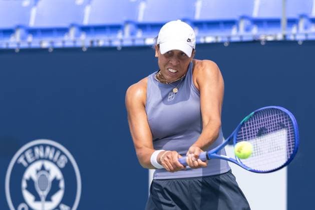 July 30, 2025, Montreal, Quebec, Canada: MADISON KEYS (6) from USA back hand in first set against Laura Siegemund (Q) from Germany in round of 64 at Canadian Open at IGA stadium in Montreal, Quebec, Canada on 2024-05-24 Montreal Canada - ZUMAl189 20250730_zsp_l189_041 Copyright: xYannickxLegarex